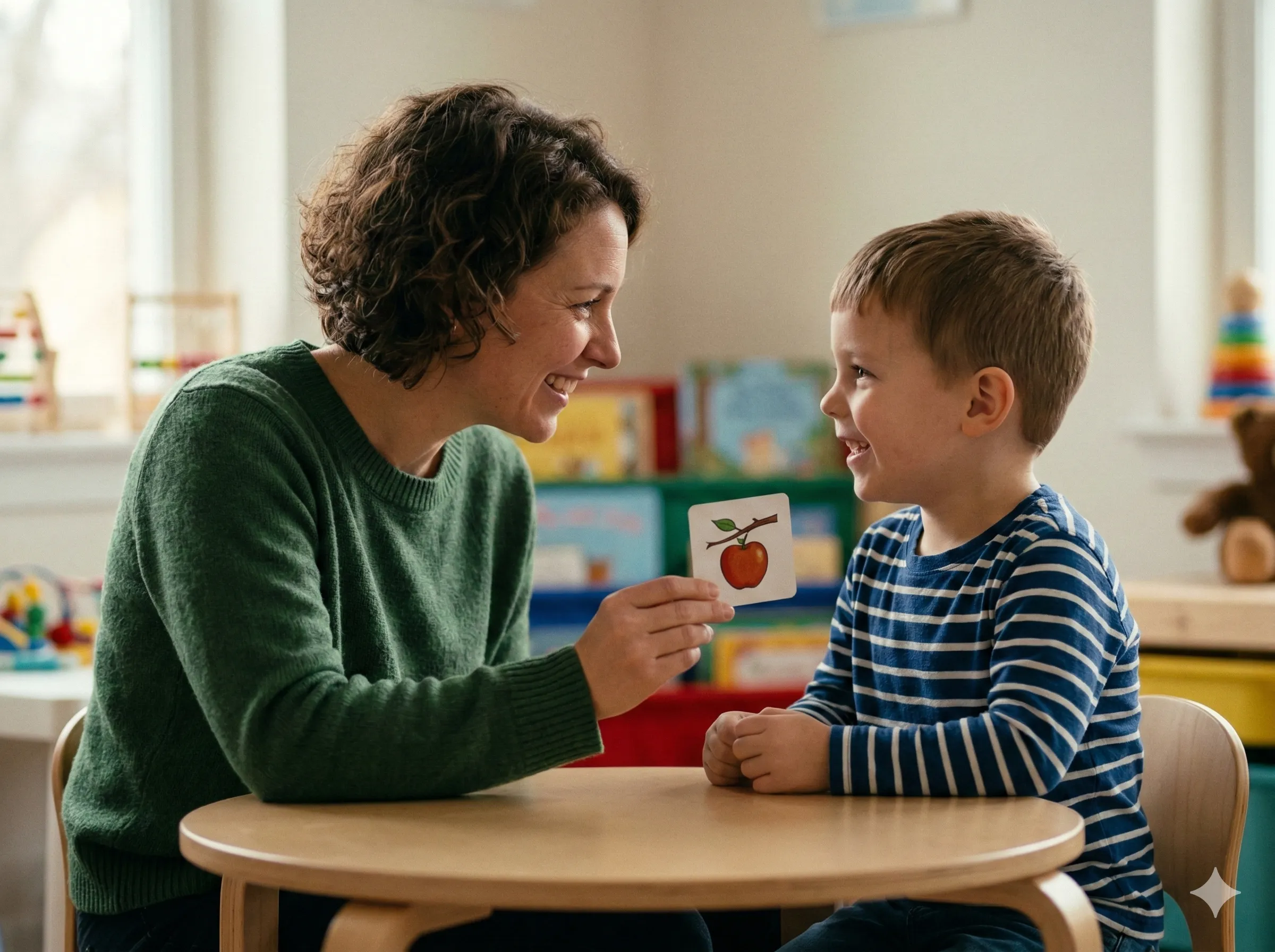 Speech therapist conducting an evaluation session with a child patient